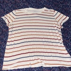 Women’s Short Sleeve Striped Tee in Cream with Multicolor Stripes